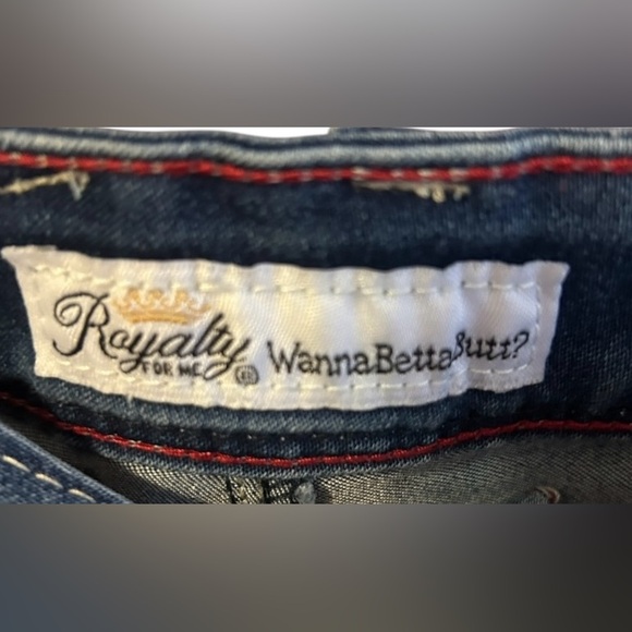 Royalty Wanna Betta Butt blue stretch denim Bermuda length shorts Sz 10 - Picture 6 of 6